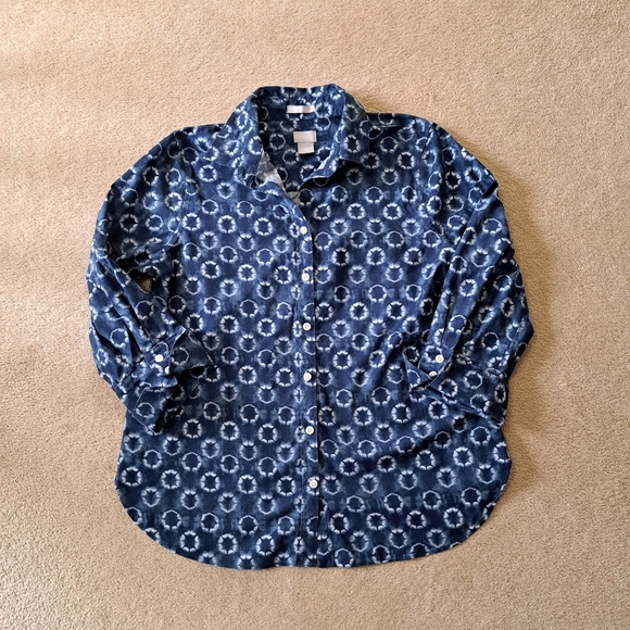 Chico's Blouse Women's Size 8 Chico's Size 1 Blue White Top  Non Iron Button Up - Picture 13 of 13
